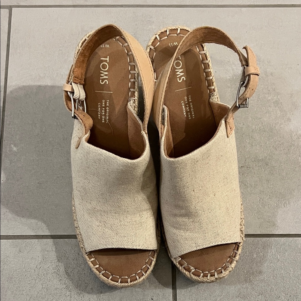 TOMS Women's Cream Wedge Espadrilles - Picture 2 of 3